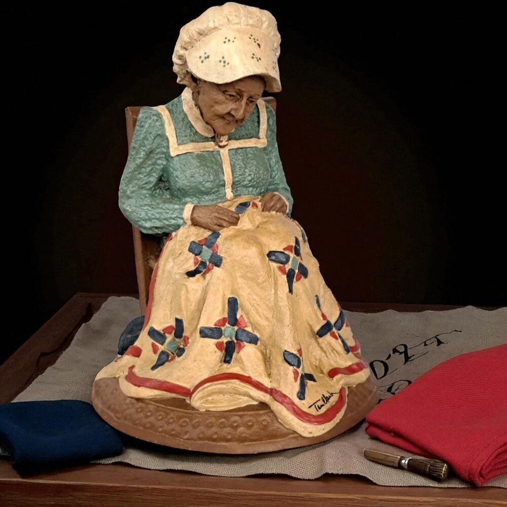 Tom Clark Grandma Mattie 1983 Signed Folk Art Quilt Pioneer Prairie Bonnet